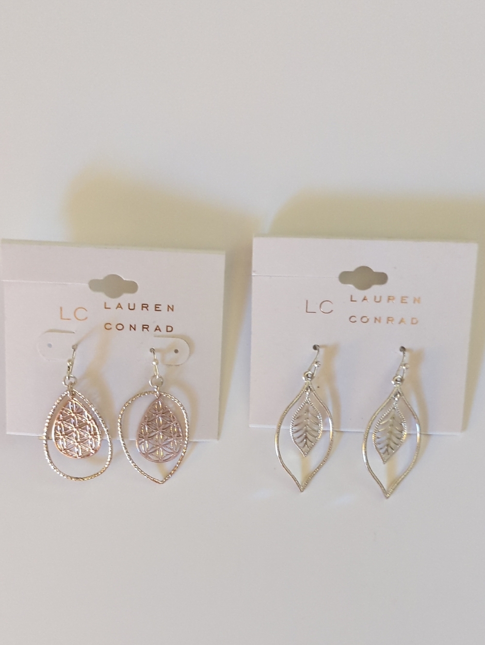 LC Lauren Conrad Silver and Rose Gold Leaf Teardrop Earring Duo